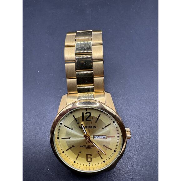 Armitron Gold Tone Stainless Steel Day & Date Watch 20/5496GP 43.8mm Working - Picture 4 of 10